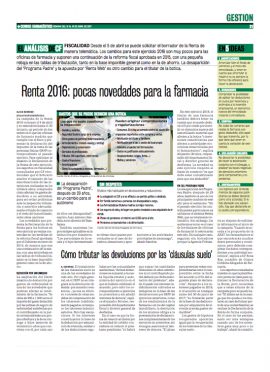 CORREO FARMACÉUTICO - Renta 2016 pocas novedades para la farmacia