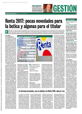 CORREO FARMACÉUTICO - Renta 2017 pocas novedades para la botica y algunas para el titular