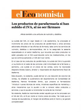 EL ECONOMISTA - Los productos de parafarmacia sí han subido el IVA, al no ser fármacos